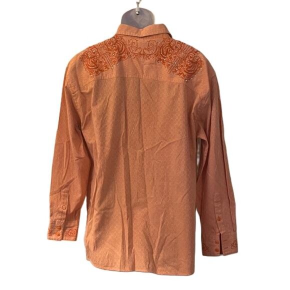 Lamasini Shirt Mens XL Orange Button Cotton Blend LS Western Rhinestone Cowboy - Picture 2 of 7